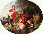 维尔 赛多利斯 : Still Life With Fruit And Flowers On A Rocky Ledge